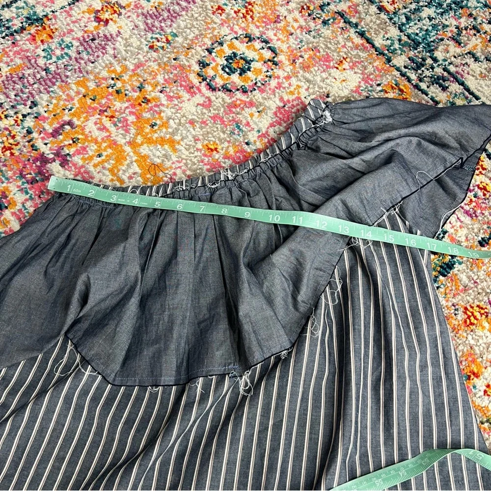 KMJ Kate Mchale Jensen Blue Red Cream Striped Women's One‎ Shoulder Top